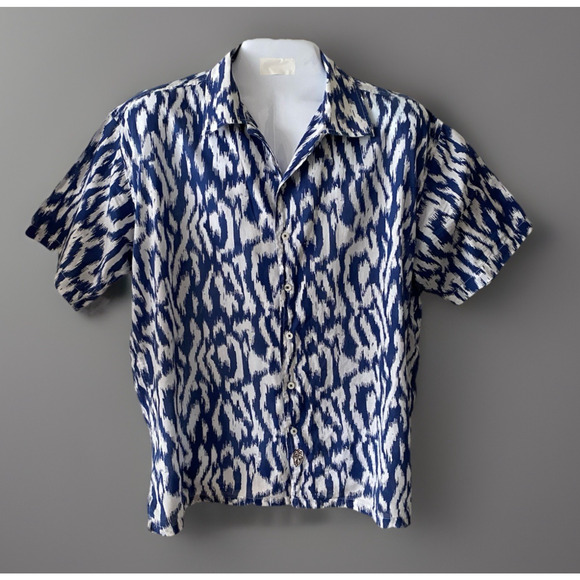 Wayan Natural Wear WNW Navy Animal Print Shirt Cotton Men's XL 50" Chest - Picture 1 of 7